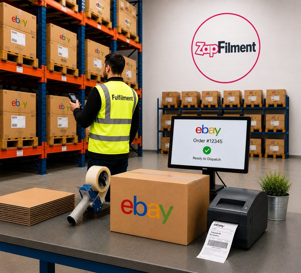 eBay fulfilment UK warehouse with automated order processing and pick and pack